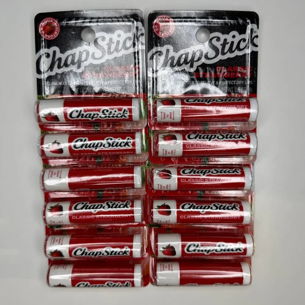 SET OF 12 — ChapStick Classic Strawberry Lip Balm & Skin Protectant Tube, 0.15oz